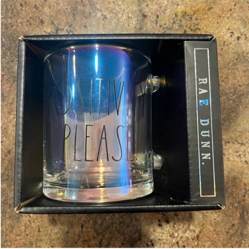 RAE DUNN "Positivity Please" 18oz Iridescent Glass Mug